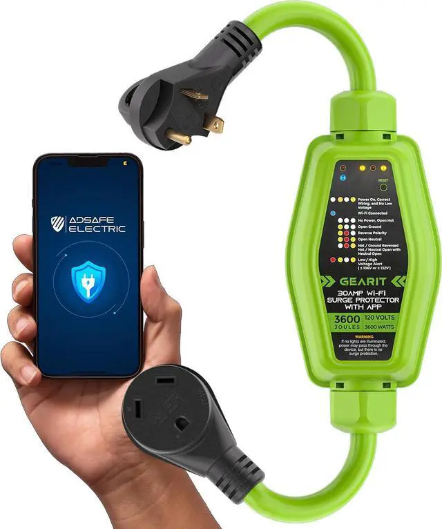 Main image of RV Surge Protector 30 Amp (Wi-Fi with in-APP) Real Time Monitor - Plug, Inlets, Receptacles - Protects Against Voltage Surges, Reverse Polarity, and Open Ground - Monitor Voltage, Amps, By DT