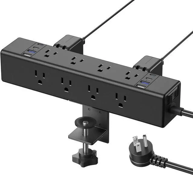 Main image of CCCEI Desk Outlet Station 45W USB C Port. 12 Outlet Desktop Clamp Power Strip Surge Protector 4800J with Switch. Nightstand Office Standing Desk Accessories Fit Thicker Table Edge or Screw Mount, 10FT
