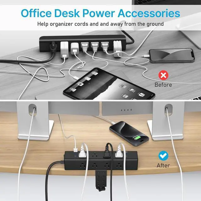 Alt view image 6 of 7 - CCCEI Desk Outlet Station 45W USB C Port. 12 Outlet Desktop Clamp Power Strip Surge Protector 4800J with Switch. Nightstand Office Standing Desk Accessories Fit Thicker Table Edge or Screw Mount, 10FT