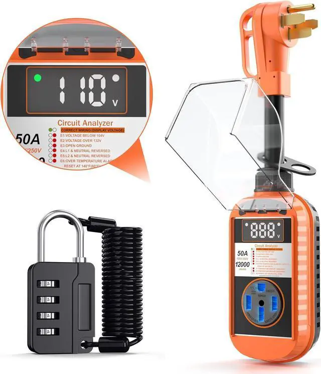 Main image of Smart RV Surge Protector 50 Amp Waterproof12000 Joules with LCD DisplayRV Circuit Analyzer with Waterproof Cover, RV Power Voltage Protection Guard Camper Accessories for Travel Trailers   By DT