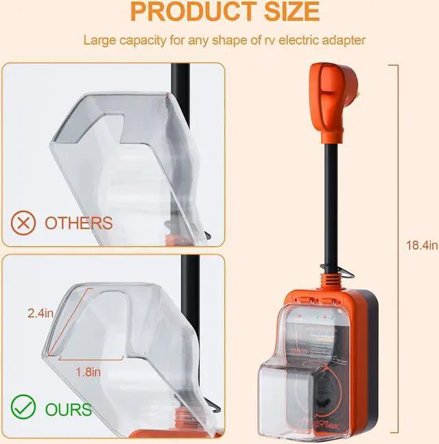 Alt view image 5 of 6 - Rv Surge Protector, 50amp Rv Circuit Analyzer, 12000 Joules Surge Guard Protection with Waterproof Cover, LED Display, rv Voltage Protector for Camper, Travel Trailers, Motorboat orange 30 AMP By DT