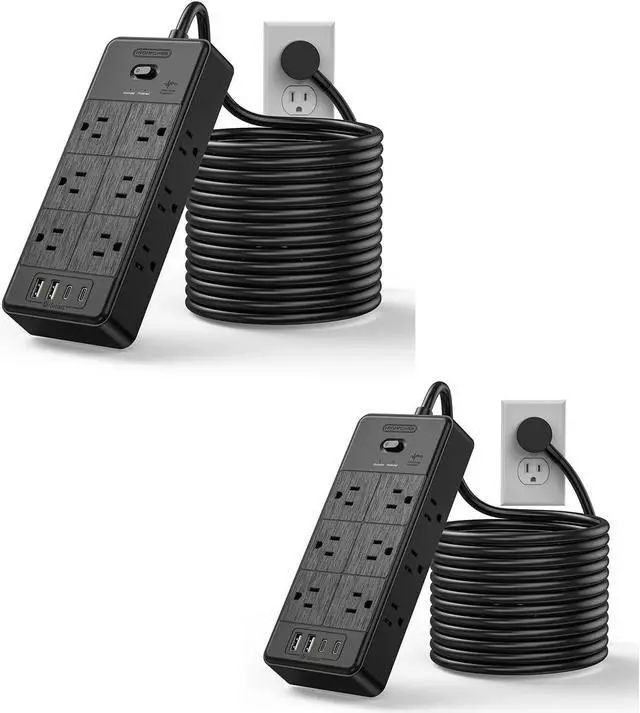 Main image of 25 FT + 15 FT Surge Protector Power Strip, NTONPOWER 4000J Long Cord Extension Cord with 12 Outlets & 4 USB Ports (2USB C), 3 Side Multiple Outlet Extender, Wall Mounted for Home Office   By DT