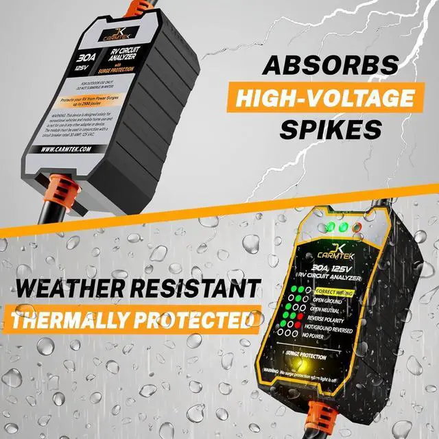 Alt view image 5 of 6 - RV Surge Protector 30 Amp - RV Circuit Analyzer with Integrated Smart 30 Amp Surge Voltage Protection with Grip Handles