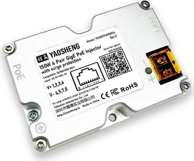 Main image of 150W GigE Passive PoE Injector with Surge Protection, Developed for Starlink pinout.