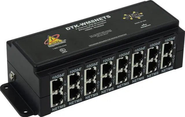 Main image of DTK-WM8NETS 8 Channel Wall Mount Poe Ethernet Protector 1u Shielded Rj45 In/out 10gbe