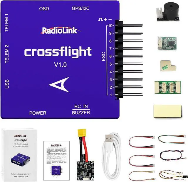 Main image of Radiolink CrossFlight Flight Controller Mini Size, 10 PWM Output OSD Module Integrated, Vibration Damping FC for Plane/3-8 Copters/Helicopter/Car/Boat/Submarine/Radartracker, Auto Flight Route&Return