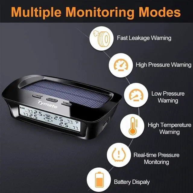 Alt view image 3 of 7 - RV Tire Pressure Monitoring System - M12-3 Tire Pressure Monitor System (0-87 PSI) with Solar Charge, 5 Alarm Modes, Auto Sleep Mode, LCD Display, RV TPMS with 4 Sensors, Easy to Install