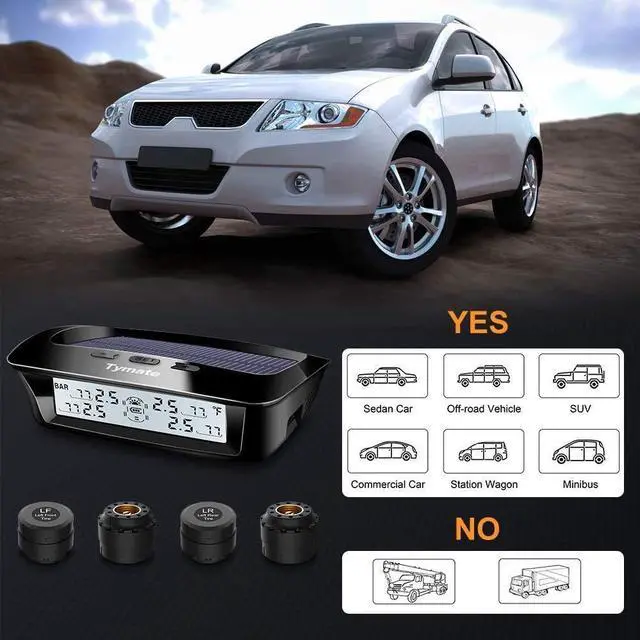 Alt view image 4 of 7 - RV Tire Pressure Monitoring System - M12-3 Tire Pressure Monitor System (0-87 PSI) with Solar Charge, 5 Alarm Modes, Auto Sleep Mode, LCD Display, RV TPMS with 4 Sensors, Easy to Install