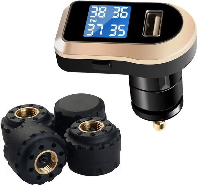 Main image of Wireless Tire Pressure Monitoring System, Universal TPMS with Real-Time LCD Display, 5 Alarm Modes, 4 Advanced Waterproof Sensors, 2-Year Battery Life, Cigarette Lighter Plug, 0-6Bar/ 0-87PSI