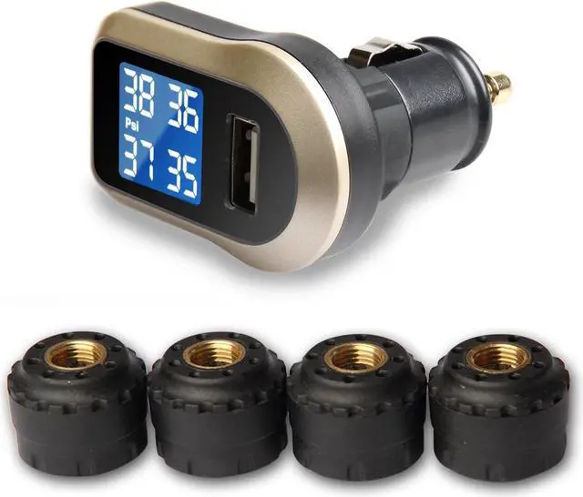 Alt view image 2 of 7 - Wireless Tire Pressure Monitoring System, Universal TPMS with Real-Time LCD Display, 5 Alarm Modes, 4 Advanced Waterproof Sensors, 2-Year Battery Life, Cigarette Lighter Plug, 0-6Bar/ 0-87PSI