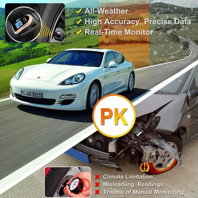 Alt view image 7 of 7 - Wireless Tire Pressure Monitoring System, Universal TPMS with Real-Time LCD Display, 5 Alarm Modes, 4 Advanced Waterproof Sensors, 2-Year Battery Life, Cigarette Lighter Plug, 0-6Bar/ 0-87PSI