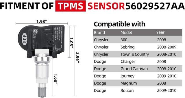 Alt view image 4 of 7 - 4-Pack 56029527AA 433MHz Tire Pressure Monitoring System (TPMS) Sensor Compatible with Dodge Charger Journey Grand Caravan Magnum Routan Chrysler 300 Sebring Town & Country