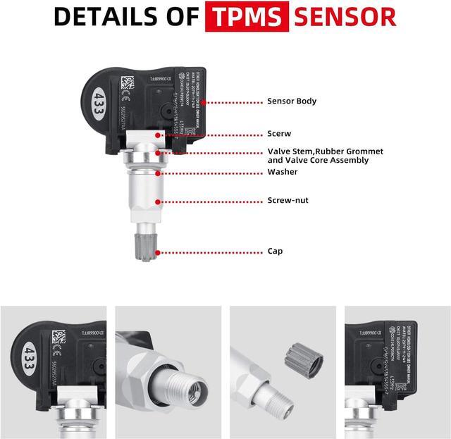 Alt view image 5 of 7 - 4-Pack 56029527AA 433MHz Tire Pressure Monitoring System (TPMS) Sensor Compatible with Dodge Charger Journey Grand Caravan Magnum Routan Chrysler 300 Sebring Town & Country
