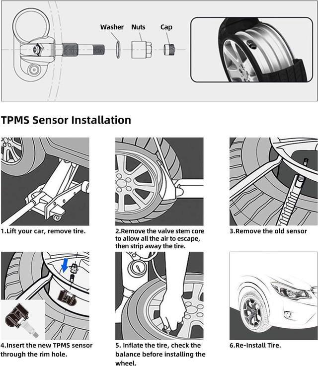 Alt view image 7 of 7 - 4-Pack 56029527AA 433MHz Tire Pressure Monitoring System (TPMS) Sensor Compatible with Dodge Charger Journey Grand Caravan Magnum Routan Chrysler 300 Sebring Town & Country