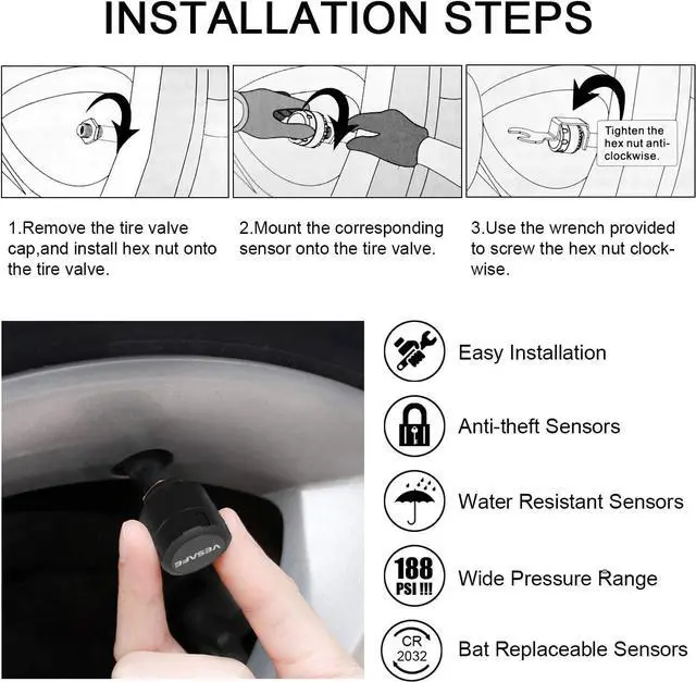 Alt view image 5 of 7 - Vesafe TPMS, Wireless Tire Pressure Monitoring System for RV, Trailer, Coach, Motor Home, Fifth Wheel, with 6 Anti-Theft sensors