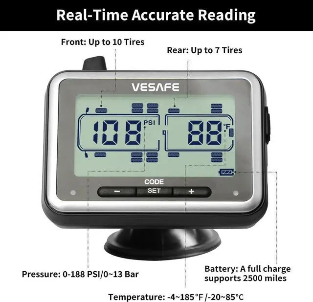 Alt view image 3 of 7 - Vesafe TPMS, Wireless Tire Pressure Monitoring System for RV, Trailer, Coach, Motor Home, Fifth Wheel, with 6 Anti-Theft sensors