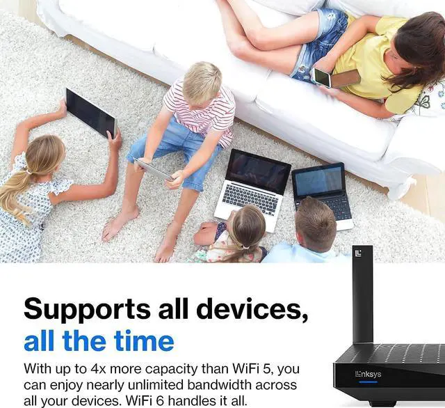 Alt view image 3 of 5 - Linksys AX2200 | Dual-Band Mesh WiFi 6 Router | 2.2 (AX2200) Speeds | Connect 15+ Devices | 1500 Sq Ft Coverage | 2024 Release, Black