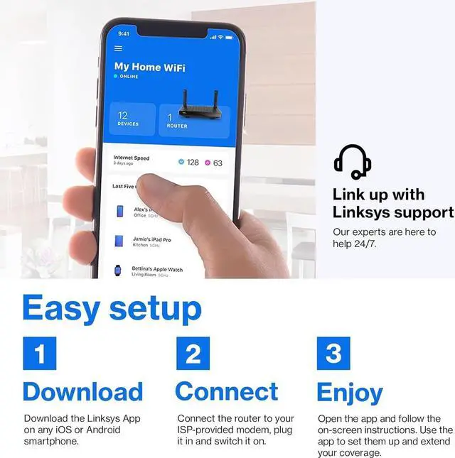 Alt view image 4 of 5 - Linksys AX2200 | Dual-Band Mesh WiFi 6 Router | 2.2 (AX2200) Speeds | Connect 15+ Devices | 1500 Sq Ft Coverage | 2024 Release, Black