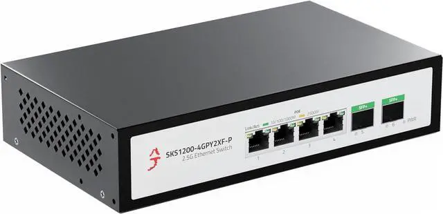 Main image of 6-Port 2.5G Ethernet PoE+ Switch, 4X 2.5GBase-T PoE+ Ports, 2X 10Gbps SFP+, 75W IEEE802.3af/at Unmanaged 2.5Gb PoE Network Switch, Ethernet Hub, Metal Casing, Desktop/Wall-Mount
