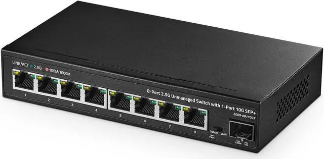 Main image of Binardat 8 Port 2.5G Unmanaged Switch, Metal Case, 10G SFP+, RJ-45 Base-T, Desktop/Wall-Mount, Multi-Gigabit Ethernet, for Home/Office Use