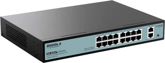 Main image of 16 Port Gigabit PoE Switch 400W,2 Gigabit Uplink,802.3af/at,Port Isolation,Metal Casing,1U Rackmount,Unmanaged Network Switch