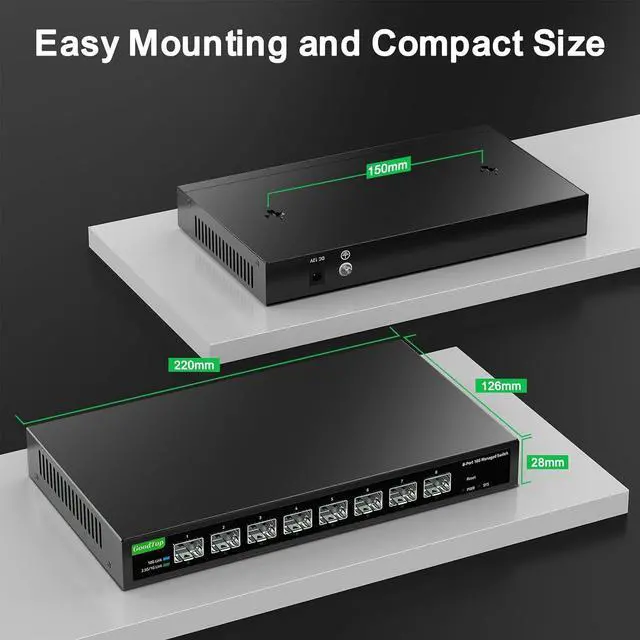 Alt view image 7 of 7 - 8 Port 10Gb Smart Web Managed SFP+ Switch,10G Optical Easy Managed SFP+ Ethernet Switch,Metal Fanless Home Lab Network Switch with Link Aggregation/QoS/VLAN/DHCP Client