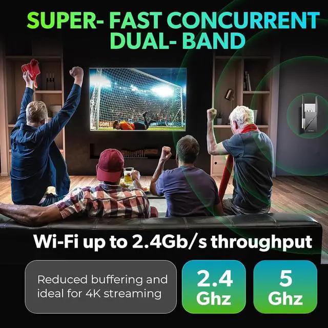 Alt view image 5 of 7 - 2025 WiFi 6 Range Extender, 2.4Gbps Home Signal Booster, 12X Faster Dual Band 5GHz/2.4GHz, Covers Up to 1,5000 Sq.ft and 99 Devices, Internet Wireless Repeater with Ethernet Port, 1-Tap Setup