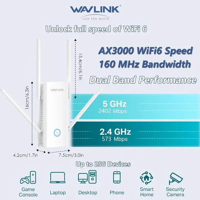 Alt view image 2 of 7 - AX3000 WiFi 6 Extender Signal Booster for Home,3000Mbps Dual Band (5GHz/2.4GHz) WiFi Repeater,WiFi Repeater Signal Booster with Gigabit Ethernet Port,Access Point,1-Tap Setup