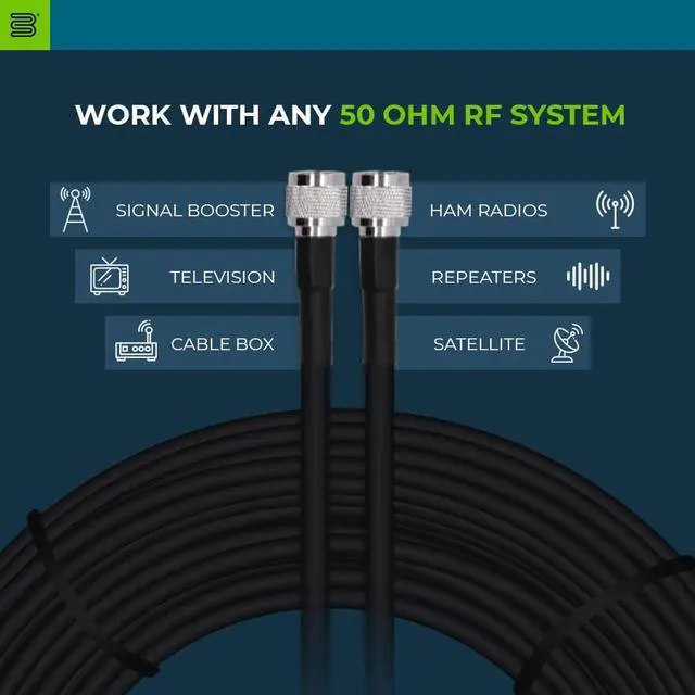 Alt view image 6 of 7 - Bolton400 -LMR®400 Equivalent Coaxial Cable 100ft - Heavy Duty Ultra Low Loss Coax Cable 50ohm - N Male to N Male - 100 feet Black - for Home and Commercial Signal Booster Installation
