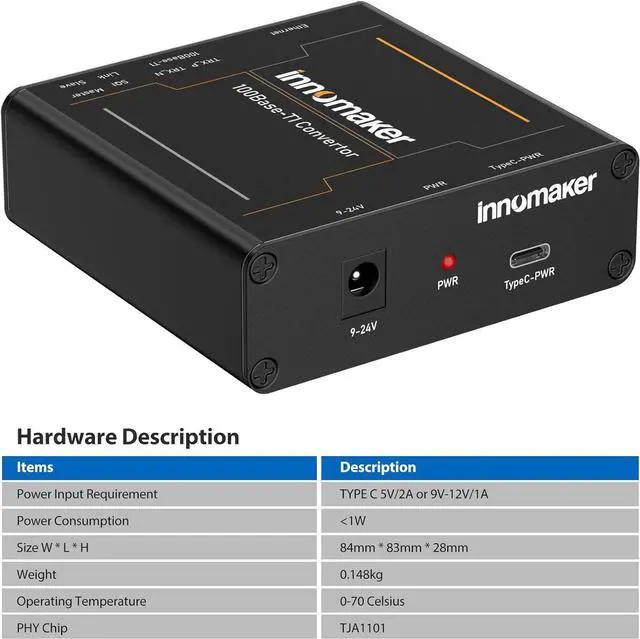Alt view image 2 of 7 - 100BASE Ethernet Media Converter Device 2-Wire Ethernet 100BASE-T1 to Fast 100BASE-TX Automotive IEEE Compliant with 100Mbit/s Fullduplex Transmit