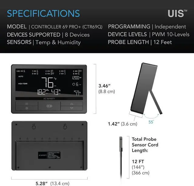 Alt view image 6 of 7 - Controller 69 PRO+, Smart Environmental Controller 8-Port with Temp, Humidity, VPD, Timer, Cycle, Schedule Controls, for Grow Tent Cooling Ventilation Lighting (Bluetooth + WiFi, 8-Port)