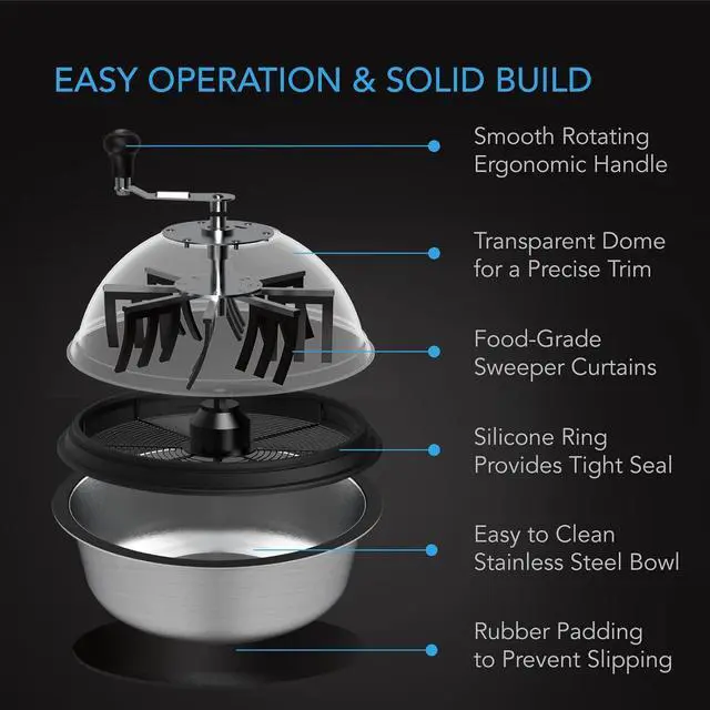 Alt view image 4 of 7 - Bud Leaf Bowl Trimmer 16", Clear Visibility Dome with Sharp Stainless Steel Blades, for Twist Spin Cutting Leaves, Buds, Flowers, Hydroponics Plants