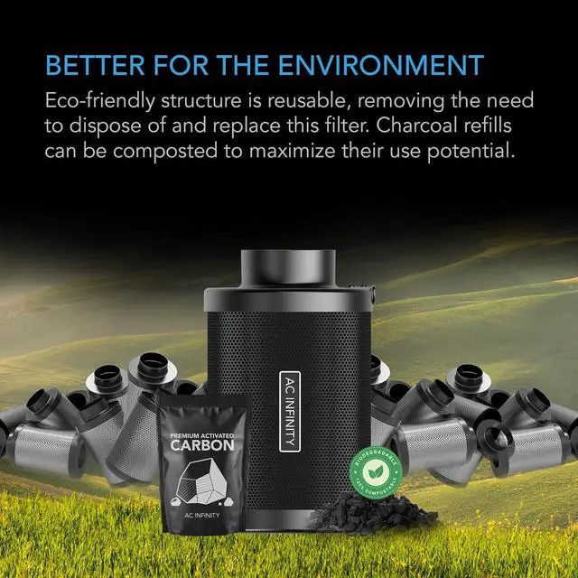 Alt view image 6 of 7 - Refillable Carbon Filter Kit 4 with Additional Refill, Odor Removal Air Scrubber For 4" Inline Fan and Ducting, Reusable Charcoal Filter for Grow Tent Grow Room Hydroponics