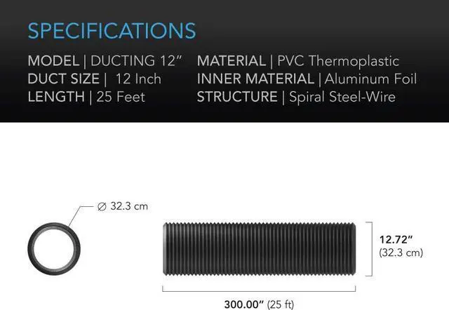 Alt view image 5 of 6 - Flexible 12-Inch Aluminum Ducting, Heavy-Duty Four-Layer Protection, 25-Feet Long for Heating Cooling Ventilation and Exhaust