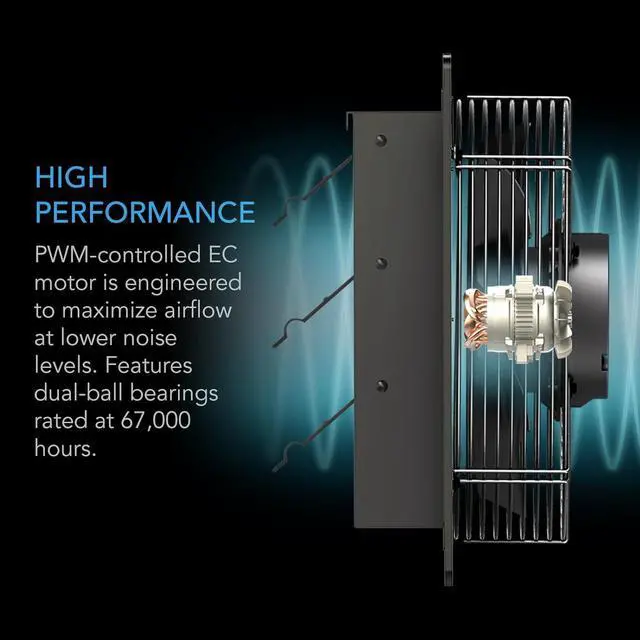 Alt view image 4 of 7 - AIRLIFT T10, Shutter Exhaust Fan 10" with Wi Temperature Humidity Controller, EC-Motor Wall Mount Ventilation and Cooling for Sheds, Attics, Workshops, and Greenhouses