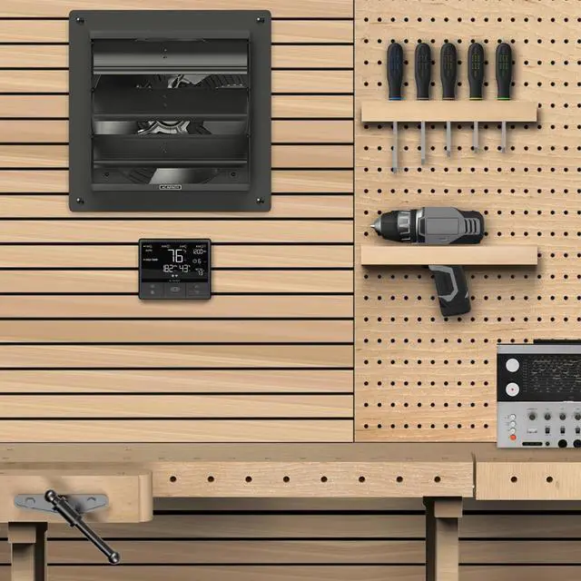 Alt view image 7 of 7 - AIRLIFT T10, Shutter Exhaust Fan 10" with Wi Temperature Humidity Controller, EC-Motor Wall Mount Ventilation and Cooling for Sheds, Attics, Workshops, and Greenhouses