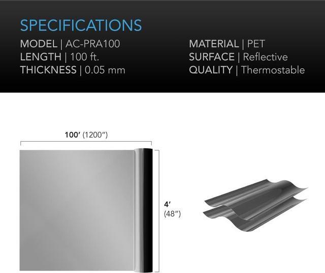 Alt view image 7 of 7 - Mylar Film Roll 4' x 100', Reflective PET Foil Sheet, 2 mil Thick Tear-Resistant Cover Vapor Barrier for Greenhouses, Patio, Gardens, and DIY Grow Rooms