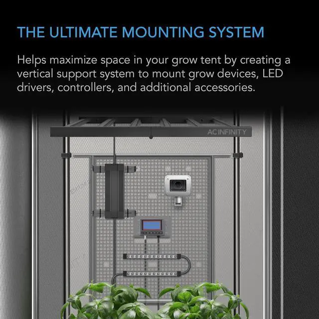 Alt view image 2 of 7 - Gear Board, Grow Tent Equipment Board with Cable Management Slots, Steel Wall Organizer Mounts Clip Fans, Controllers, LED Drivers, and Ballasts in 5x5 Grow Tents or Smaller