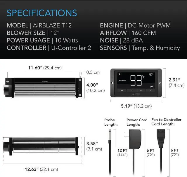 Alt view image 6 of 7 - AIRBLAZE T12, Universal Fireplace Blower Fan Kit 12" with Temperature and Speed Controller, Compatible with Lennox, Hearth Glo, Majestic, Rotom Fireplaces, for Home Heat Circulation