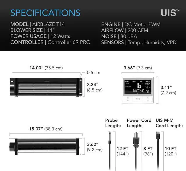 Alt view image 6 of 7 - AIRBLAZE T14, Universal Fireplace Blower Fan Kit 14" with Temperature and Speed Controller, WiFi Integrated App Control, for Lennox, Hearth Glo, Majestic, Rotom
