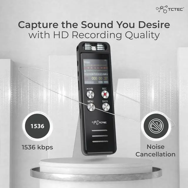 Alt view image 3 of 7 - 96GB Digital Voice Recorder with 7000 Hours Recording Capacity, Audio Noise Reduction, Sound Tape Recorder with Playback, Clip-on Mic Dictaphone for Meeting, Lecture