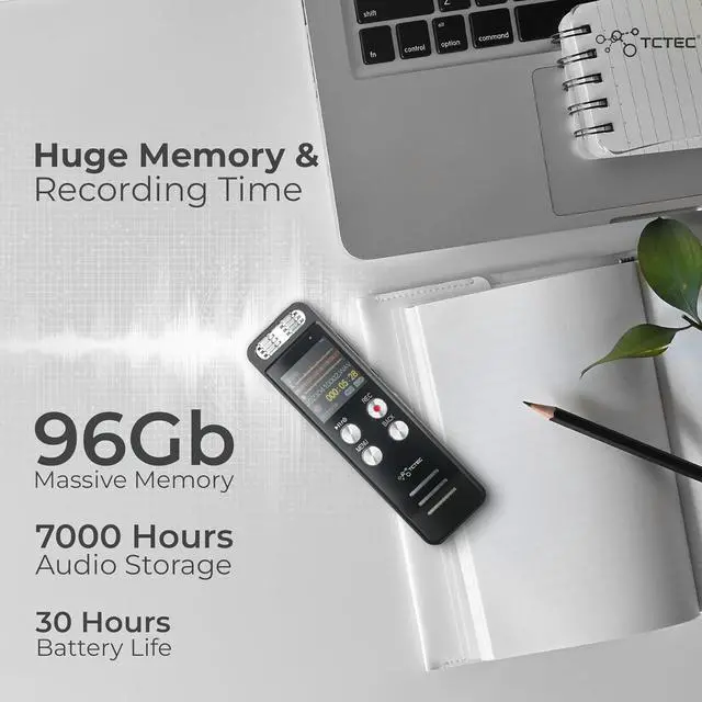 Alt view image 4 of 7 - 96GB Digital Voice Recorder with 7000 Hours Recording Capacity, Audio Noise Reduction, Sound Tape Recorder with Playback, Clip-on Mic Dictaphone for Meeting, Lecture