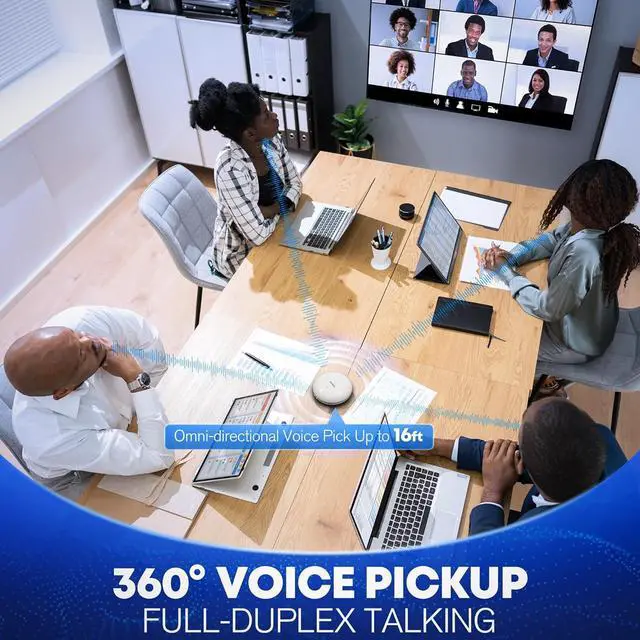Alt view image 2 of 6 - M4 Bluetooth Speakerphone Conference Microphone with AI Noise Reduction Full-Duplex AI Transcription USB Speakerphone 360° Voice Pickup Conference Speaker Home Office for Teams/Zoom, Black