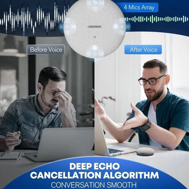 Alt view image 4 of 6 - M4 Bluetooth Speakerphone Conference Microphone with AI Noise Reduction Full-Duplex AI Transcription USB Speakerphone 360° Voice Pickup Conference Speaker Home Office for Teams/Zoom, Black