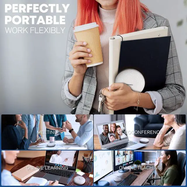 Alt view image 6 of 6 - M4 Bluetooth Speakerphone Conference Microphone with AI Noise Reduction Full-Duplex AI Transcription USB Speakerphone 360° Voice Pickup Conference Speaker Home Office for Teams/Zoom, Black