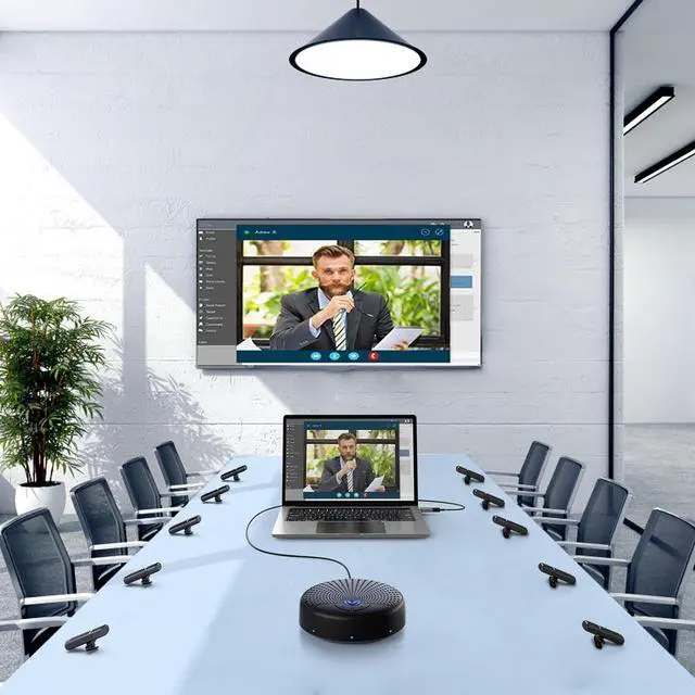 Alt view image 2 of 7 - Conference Speaker and Microphone, 10 AI Mics 360° Voice Pick Up & Noise Reduction, USB Speakerphone for 10-15 People Conference Room, Compatible with Multi-Leading Platforms, Zoom, MS Team