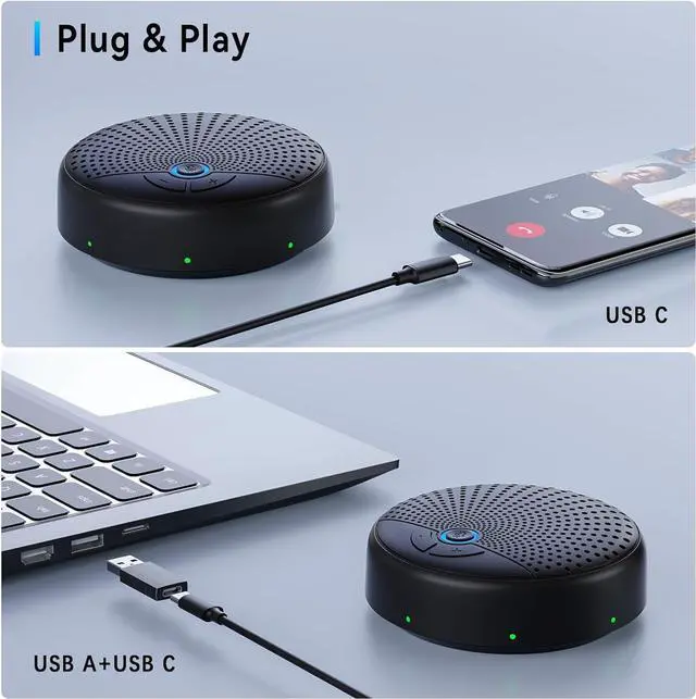 Alt view image 4 of 7 - Conference Speaker and Microphone, 10 AI Mics 360° Voice Pick Up & Noise Reduction, USB Speakerphone for 10-15 People Conference Room, Compatible with Multi-Leading Platforms, Zoom, MS Team
