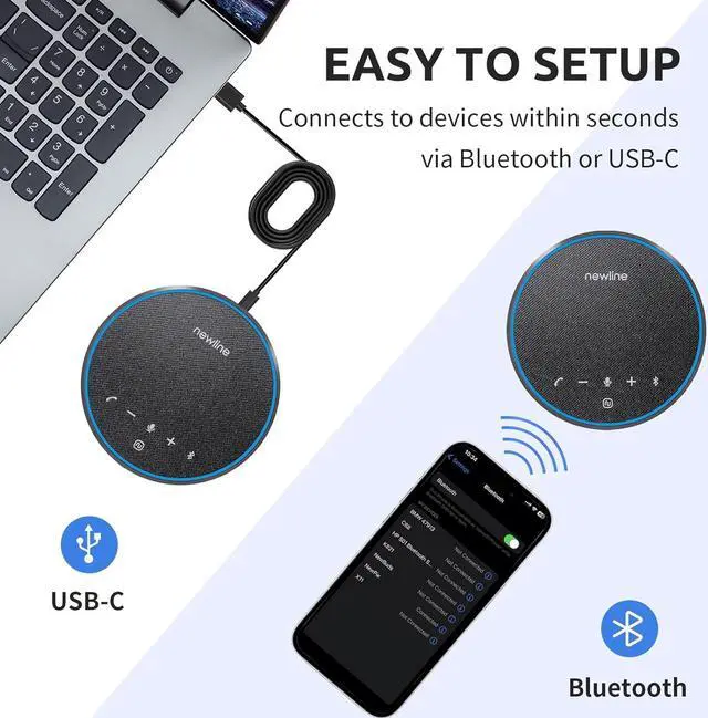 Alt view image 4 of 7 - Conference Speaker and Microphone, Bluetooth Speakerphone, Noise Reduction, 360°Voice Pickup 43H Standby time, USB C Bluetooth Microphone Compatible with Zoom, Teams, Skype, Home Office