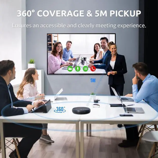 Alt view image 2 of 7 - Conference Speaker and Microphone, Bluetooth Speakerphone, Noise Reduction, 360°Voice Pickup 43H Standby time, USB C Bluetooth Microphone Compatible with Zoom, Teams, Skype, Home Office