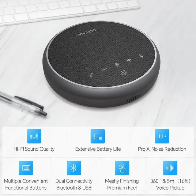 Alt view image 2 of 7 - Conference Speaker and Microphone, 360 Voice Pickup, AI Noise Reduction, Dual Connectivity, USB C Conference Room Speaker for Meetings, NewPie